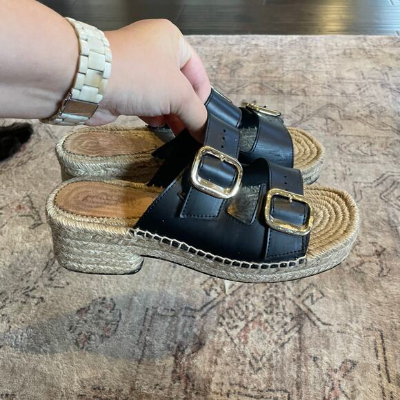 J. Crew Black Leather Double Strap Block Heel Espadrilles SZ 8 Made in Spain - Picture 14 of 15